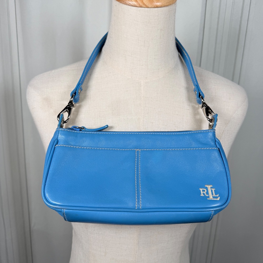 Lauren Ralph Lauren Sky Blue Baguette Bag - Y2K Shoulder Bag - Contrast Stitch